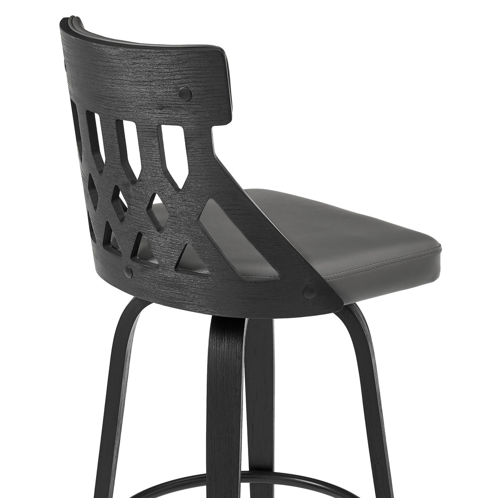 26" Grey Fauz Leather Curved Back Walnut Wood Swivel Bar Stool By Homeroots | Bar Stools | Modishstore - 8