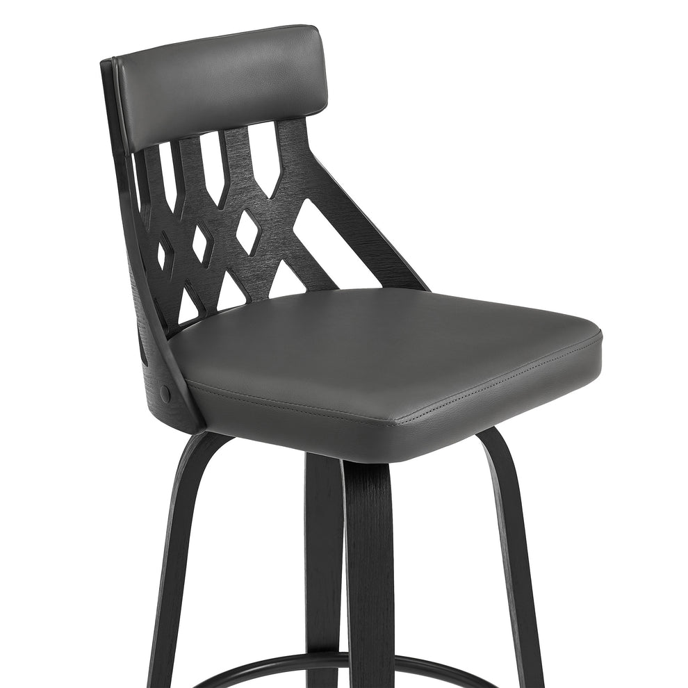 26" Grey Faux Leather Curved Back Walnut Wood Swivel Bar Stool By Homeroots | Bar Stools | Modishstore - 7