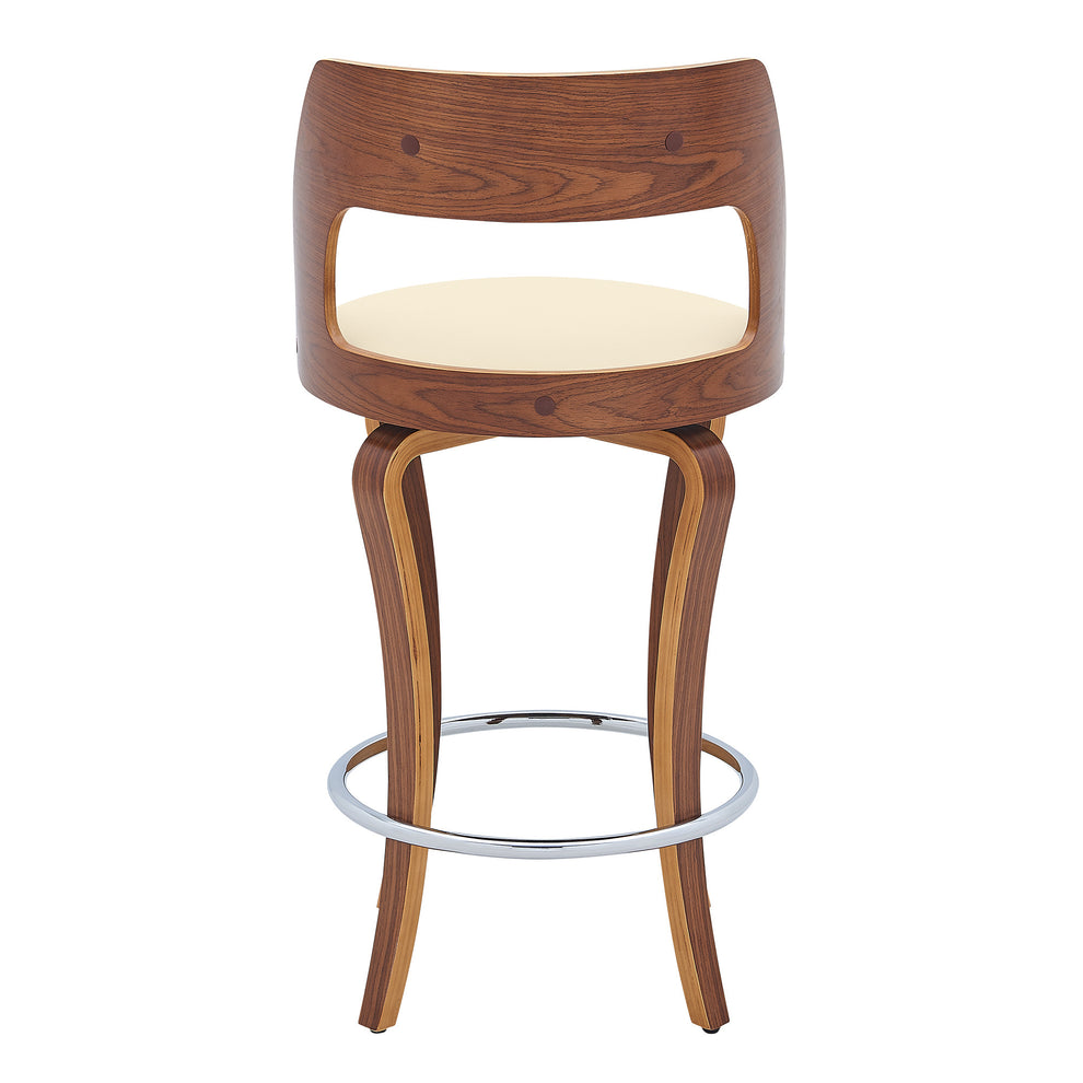 35" Cream And Brown Faux Leather Swivel Counter Height Bar Chair With Footrest By Homeroots | Bar Stools | Modishstore - 6