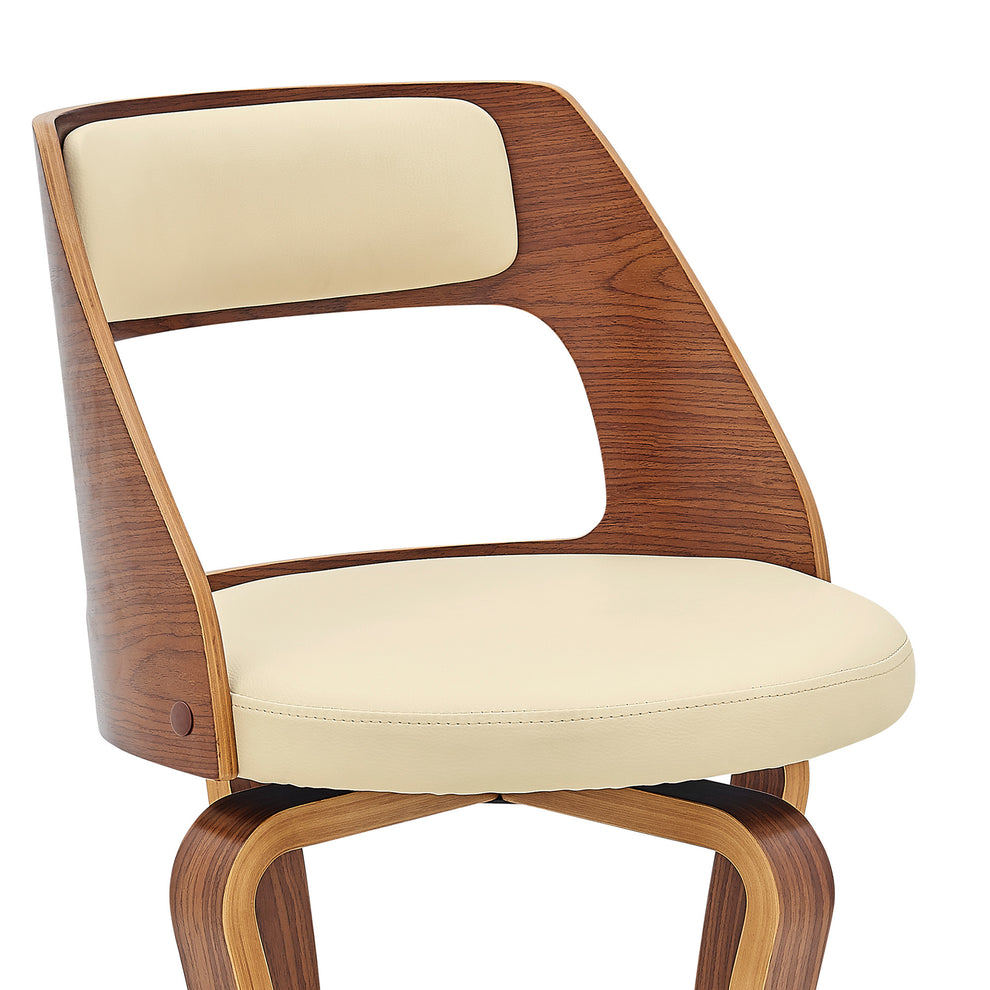 35" Cream And Brown Faux Leather Swivel Counter Height Bar Chair With Footrest By Homeroots | Bar Stools | Modishstore - 8