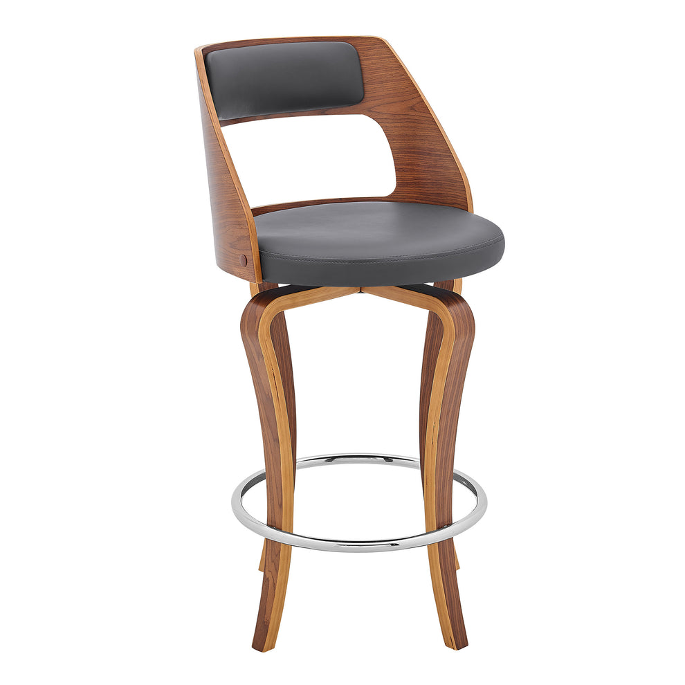 35" Gray Faux Leather And Manufactured Wood Swivel Counter Height Bar Chair By Homeroots | Bar Stools | Modishstore - 2