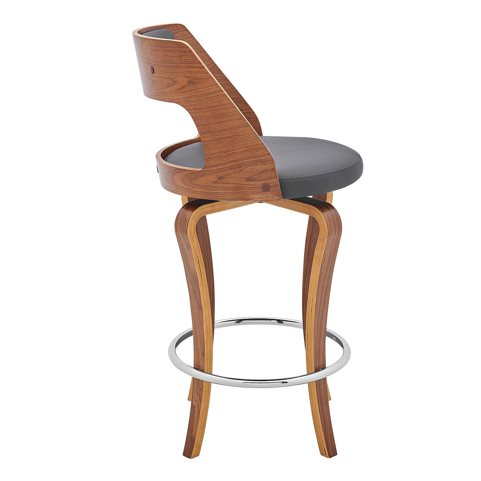 35" Gray Faux Leather And Manufactured Wood Swivel Counter Height Bar Chair By Homeroots | Bar Stools | Modishstore - 4