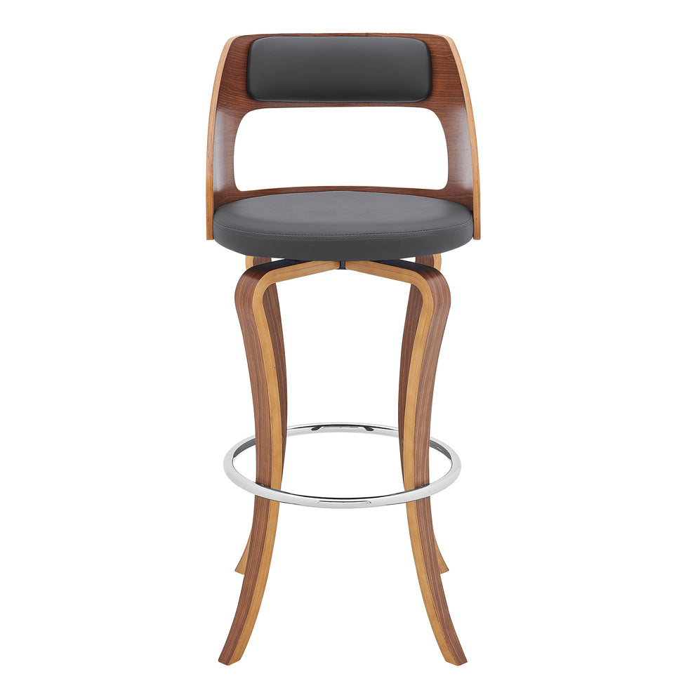 39" Gray And Brown Faux Leather Swivel Bar Height Chair With Footrest By Homeroots | Bar Stools | Modishstore - 2