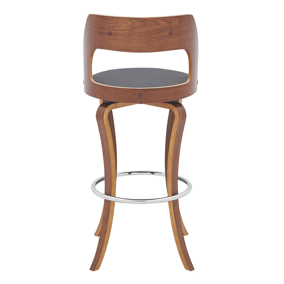 39" Gray And Brown Faux Leather Swivel Bar Height Chair With Footrest By Homeroots | Bar Stools | Modishstore - 5