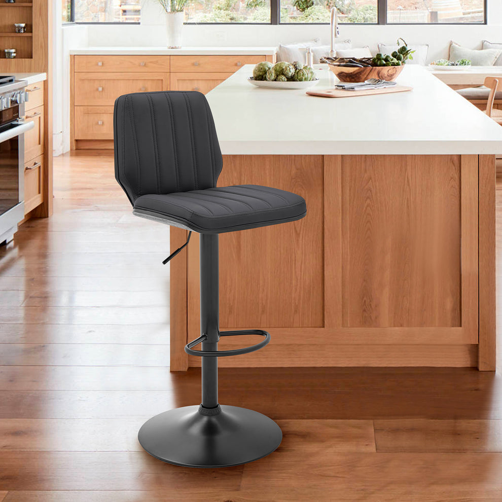 44" Gray Faux Leather And Iron Swivel Adjustable Height Bar Chair By Homeroots | Bar Stools | Modishstore - 9