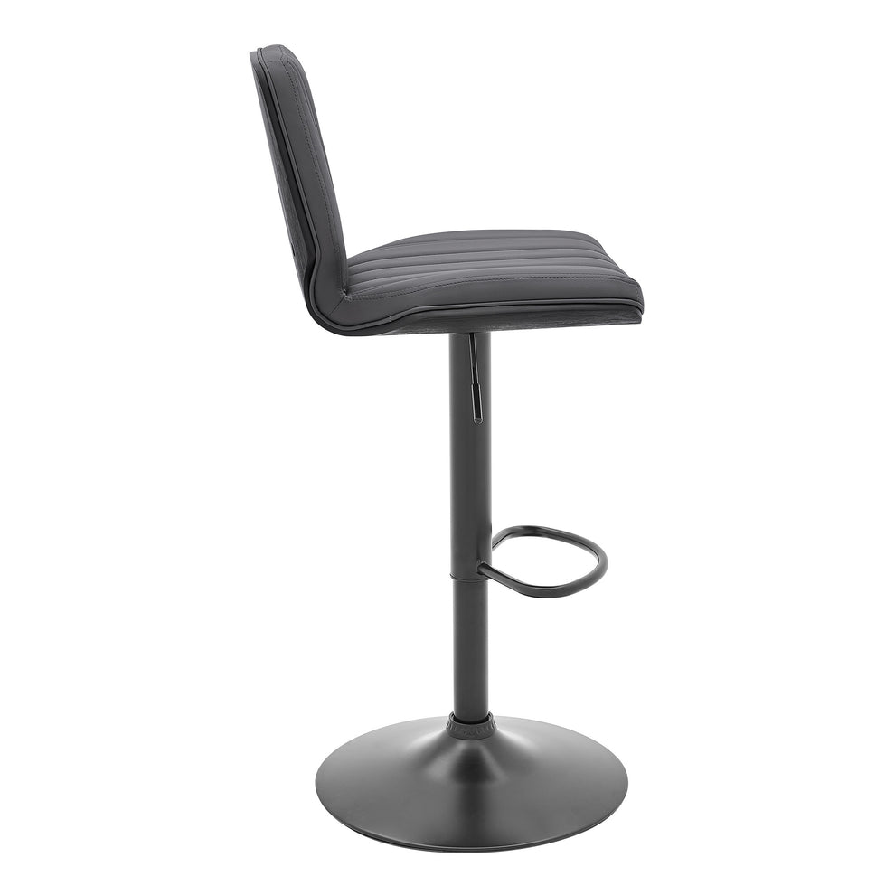 44" Gray Faux Leather And Iron Swivel Adjustable Height Bar Chair By Homeroots | Bar Stools | Modishstore - 3