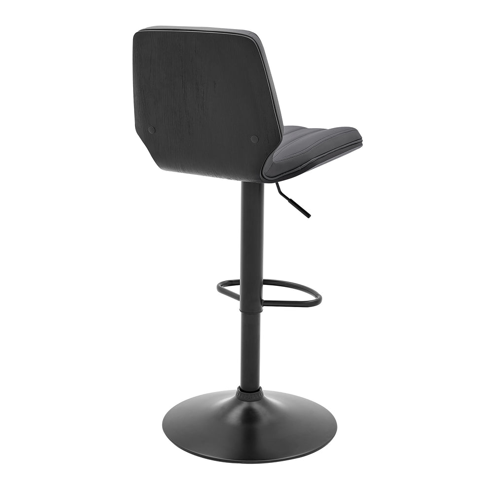 44" Gray Faux Leather And Iron Swivel Adjustable Height Bar Chair By Homeroots | Bar Stools | Modishstore - 4