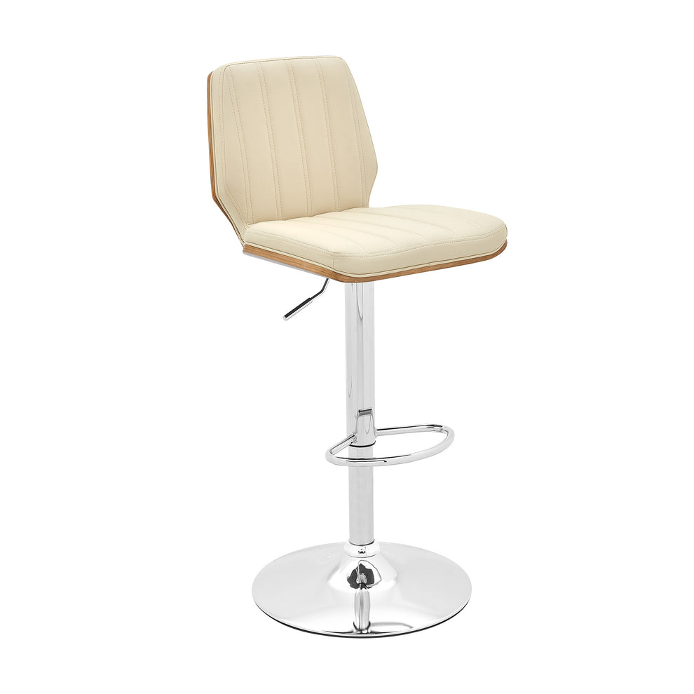 44" Cream And Walnut Faux Leather And Steel Swivel Adjustable Height Bar Chair By Homeroots | Bar Stools | Modishstore - 3