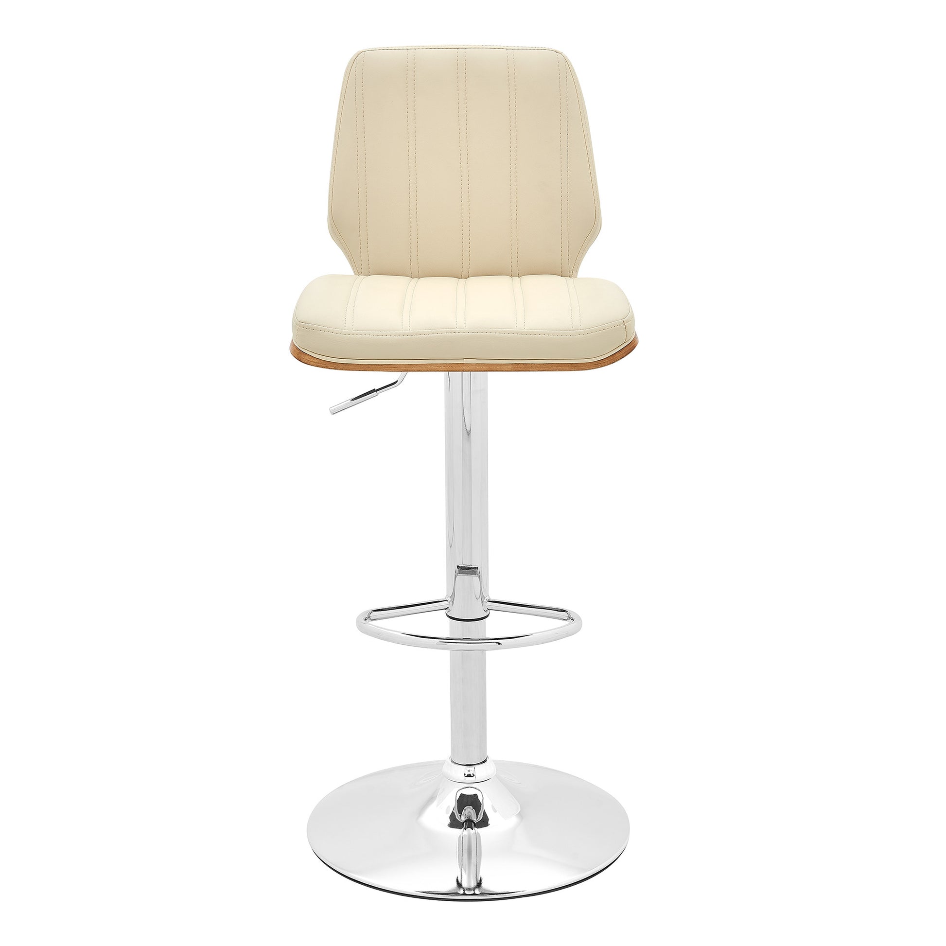 44" Cream And Walnut Faux Leather And Steel Swivel Adjustable Height Bar Chair By Homeroots | Bar Stools | Modishstore