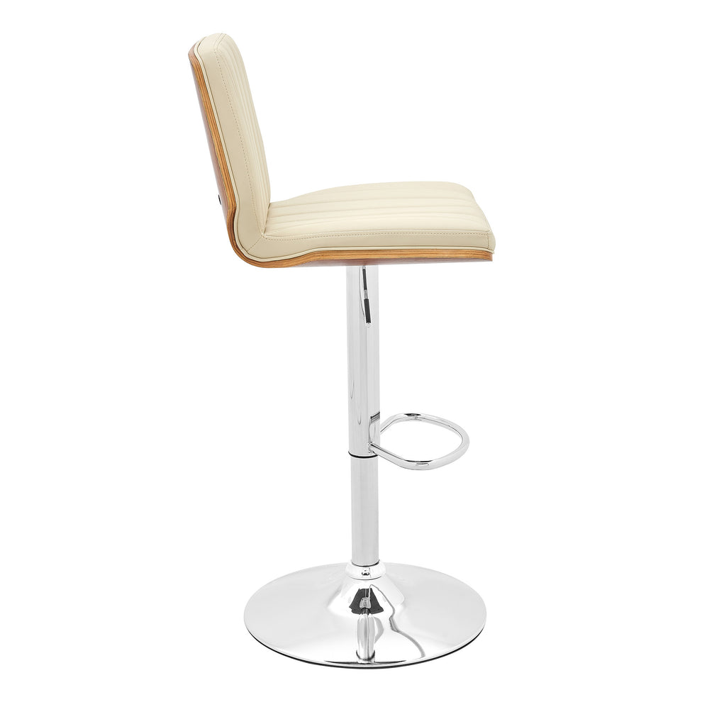 44" Cream And Walnut Faux Leather And Steel Swivel Adjustable Height Bar Chair By Homeroots | Bar Stools | Modishstore - 4