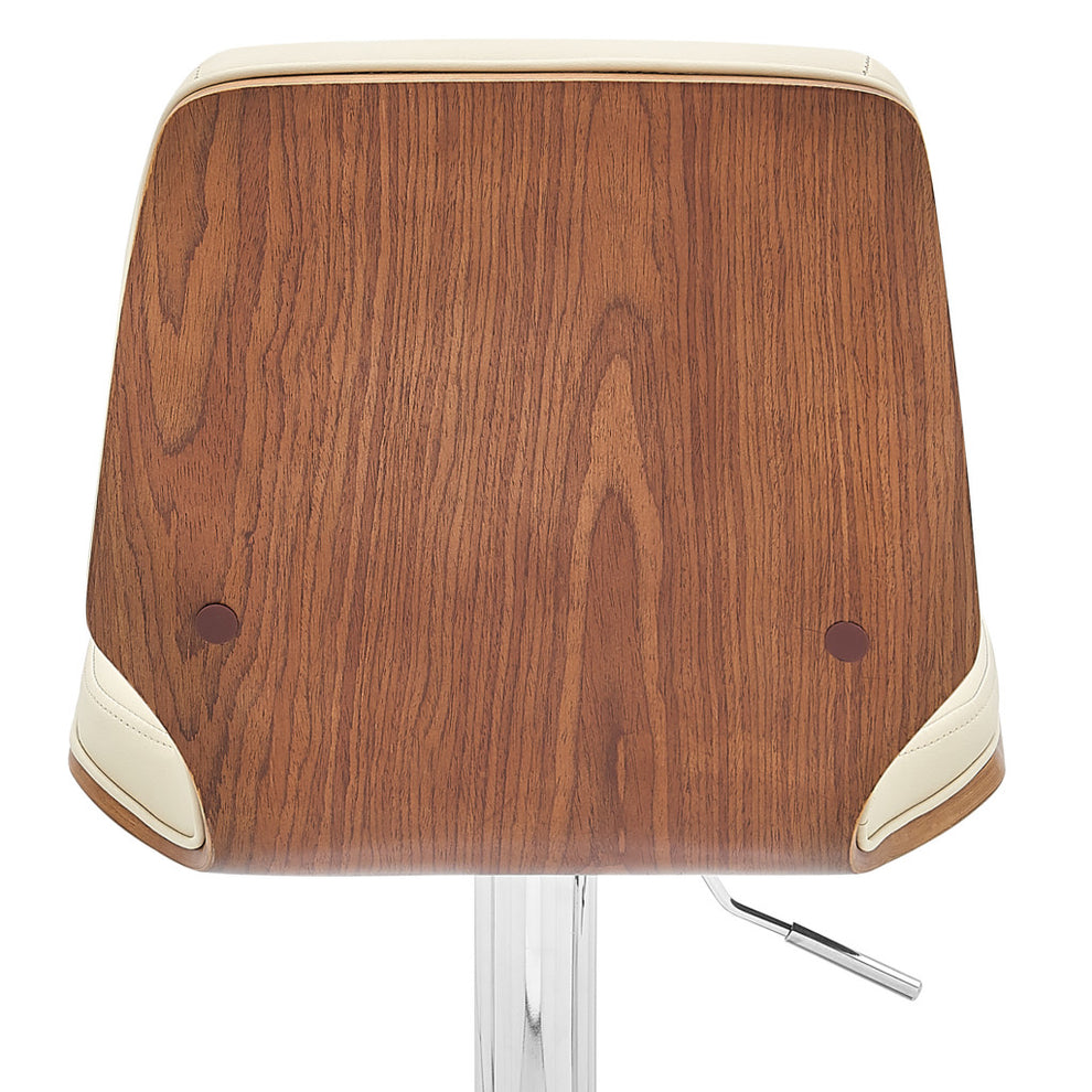 44" Cream And Walnut Faux Leather And Steel Swivel Adjustable Height Bar Chair By Homeroots | Bar Stools | Modishstore - 8