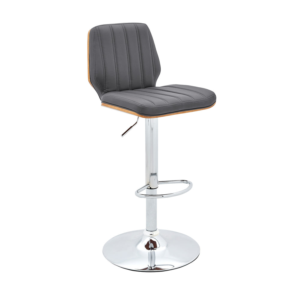 44" Gray Faux Leather And Manufactured Wood Swivel Adjustable Height Bar Chair By Homeroots | Bar Stools | Modishstore - 3