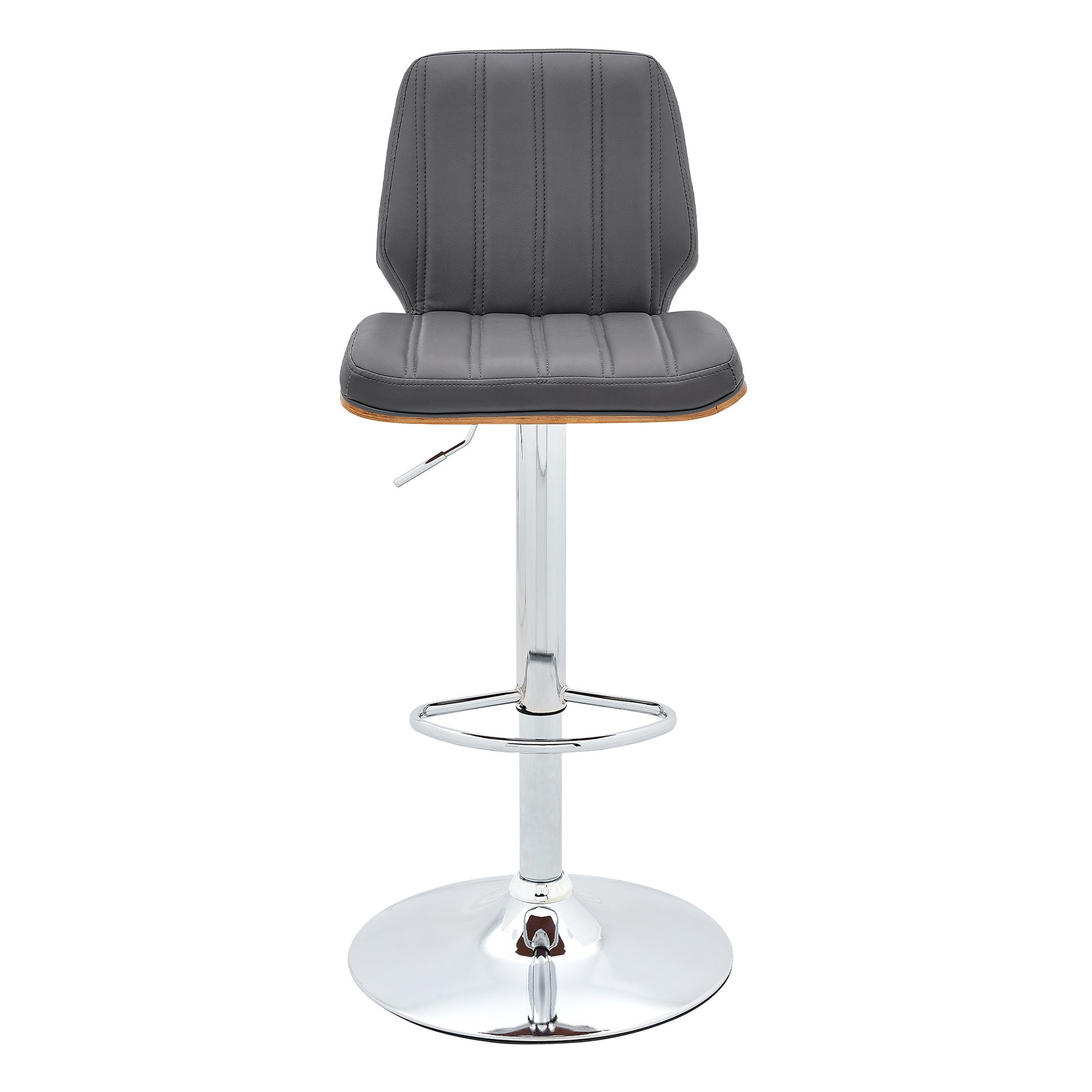 44" Gray Faux Leather And Manufactured Wood Swivel Adjustable Height Bar Chair By Homeroots | Bar Stools | Modishstore