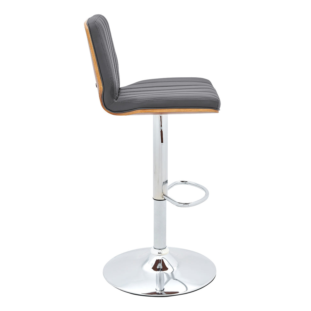 44" Gray Faux Leather And Manufactured Wood Swivel Adjustable Height Bar Chair By Homeroots | Bar Stools | Modishstore - 4