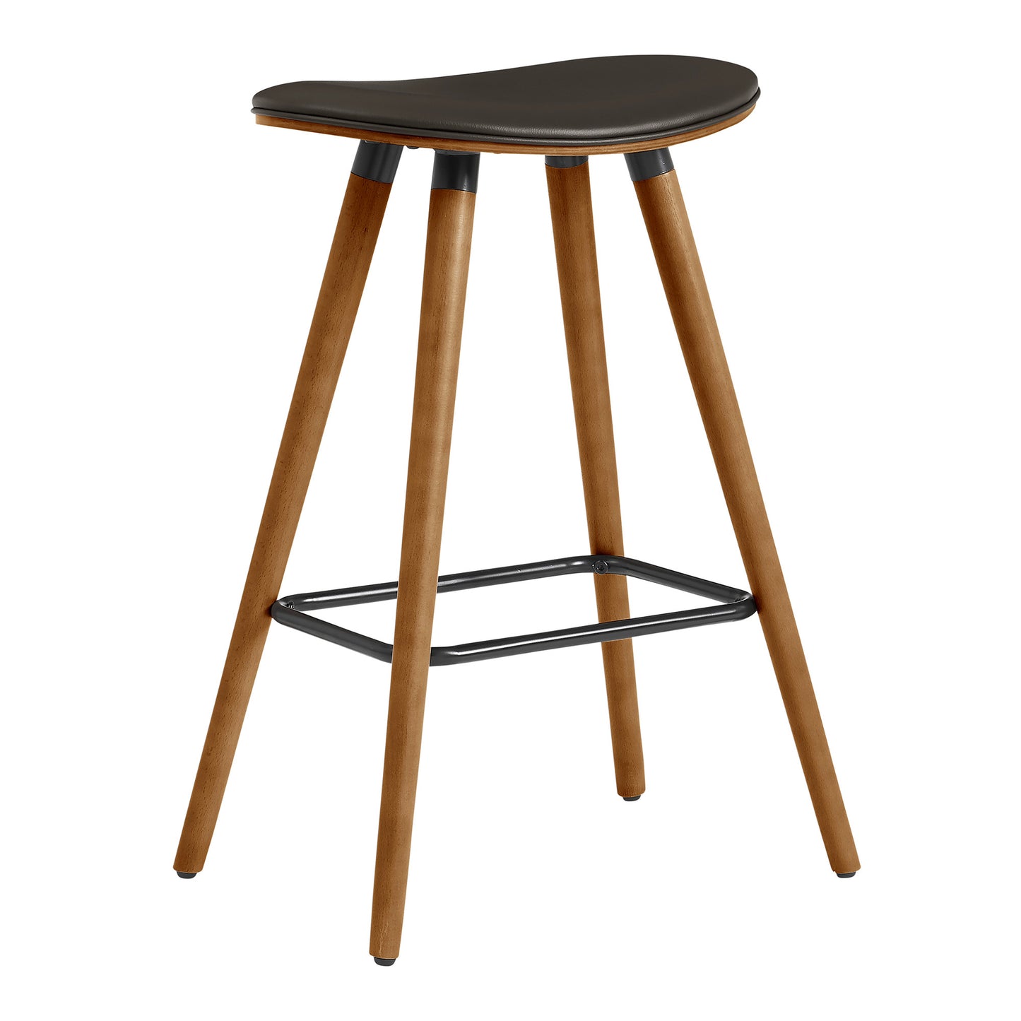26" Brown Faux Leather Backless Wooden Bar Stool By Homeroots | Bar Stools | Modishstore - 2