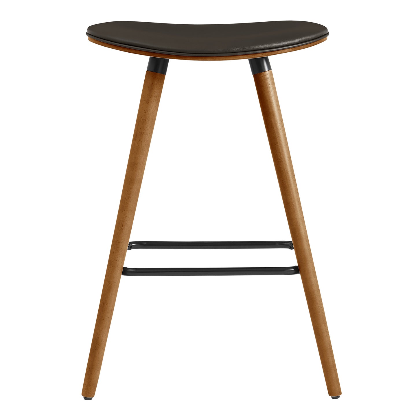 26" Brown Faux Leather Backless Wooden Bar Stool By Homeroots | Bar Stools | Modishstore - 3