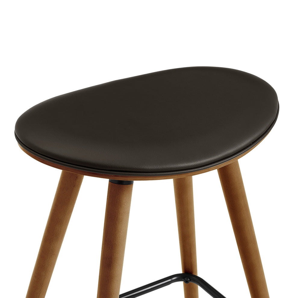26" Brown Faux Leather Backless Wooden Bar Stool By Homeroots | Bar Stools | Modishstore - 5