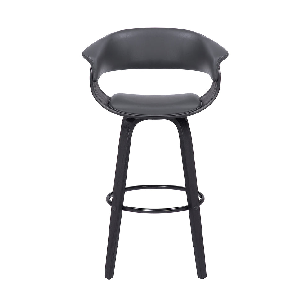 31" Gray And Black Faux Leather And Solid Wood Swivel Low Back Bar Height Bar Chair With Footrest By Homeroots | Bar Stools | Modishstore - 3