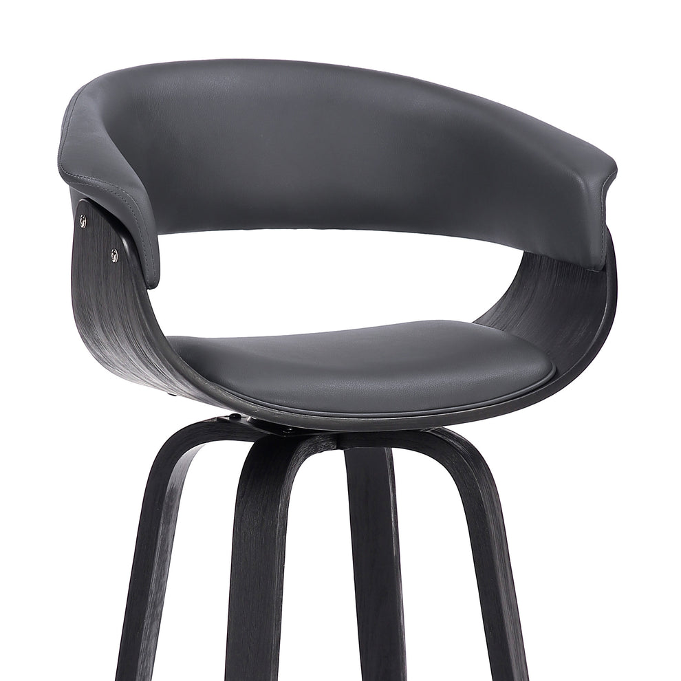 31" Gray And Black Faux Leather And Solid Wood Swivel Low Back Bar Height Bar Chair With Footrest By Homeroots | Bar Stools | Modishstore - 8