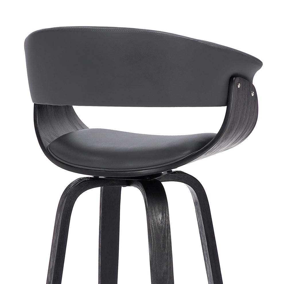 31" Gray And Black Faux Leather And Solid Wood Swivel Low Back Bar Height Bar Chair With Footrest By Homeroots | Bar Stools | Modishstore - 9