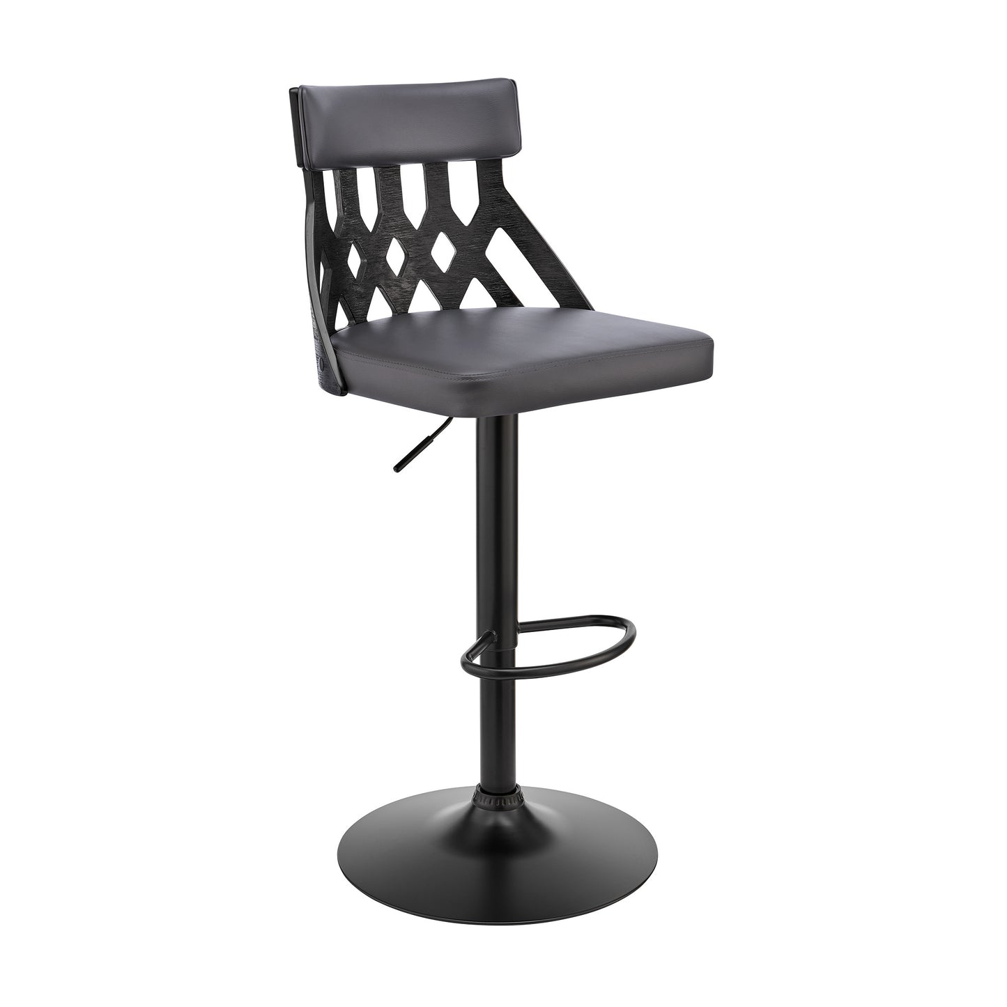 Adjustable Gray Faux Leather and Black Lattice Bar Stool By Homeroots | Bar Stools | Modishstore - 2
