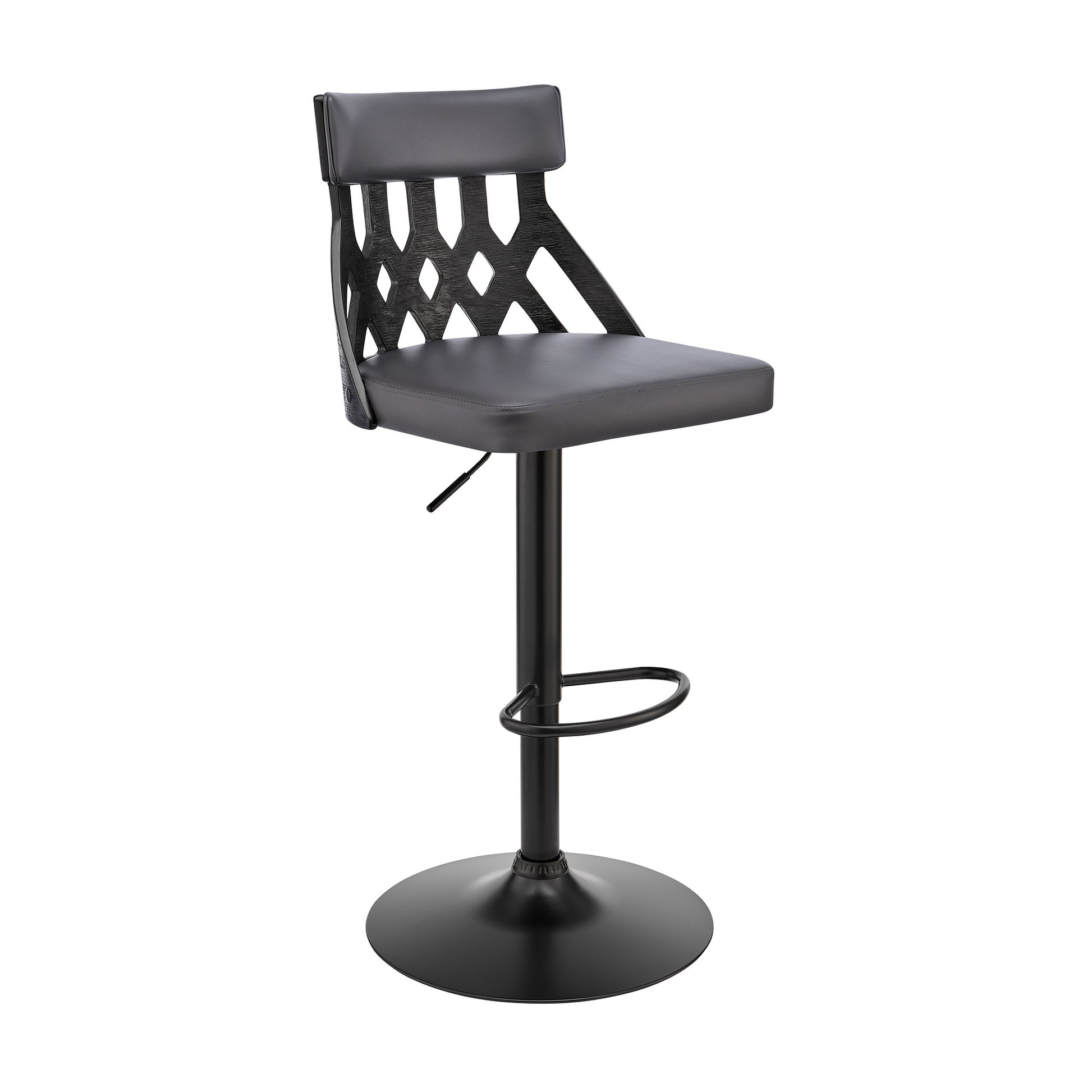 Adjustable Gray Faux Leather and Black Lattice Bar Stool By Homeroots | Bar Stools | Modishstore - 2