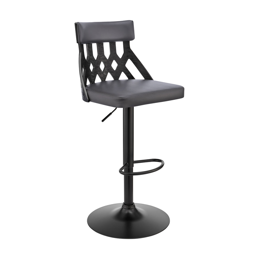 Adjustable Gray Faux Leather and Black Lattice Bar Stool By Homeroots | Bar Stools | Modishstore - 2