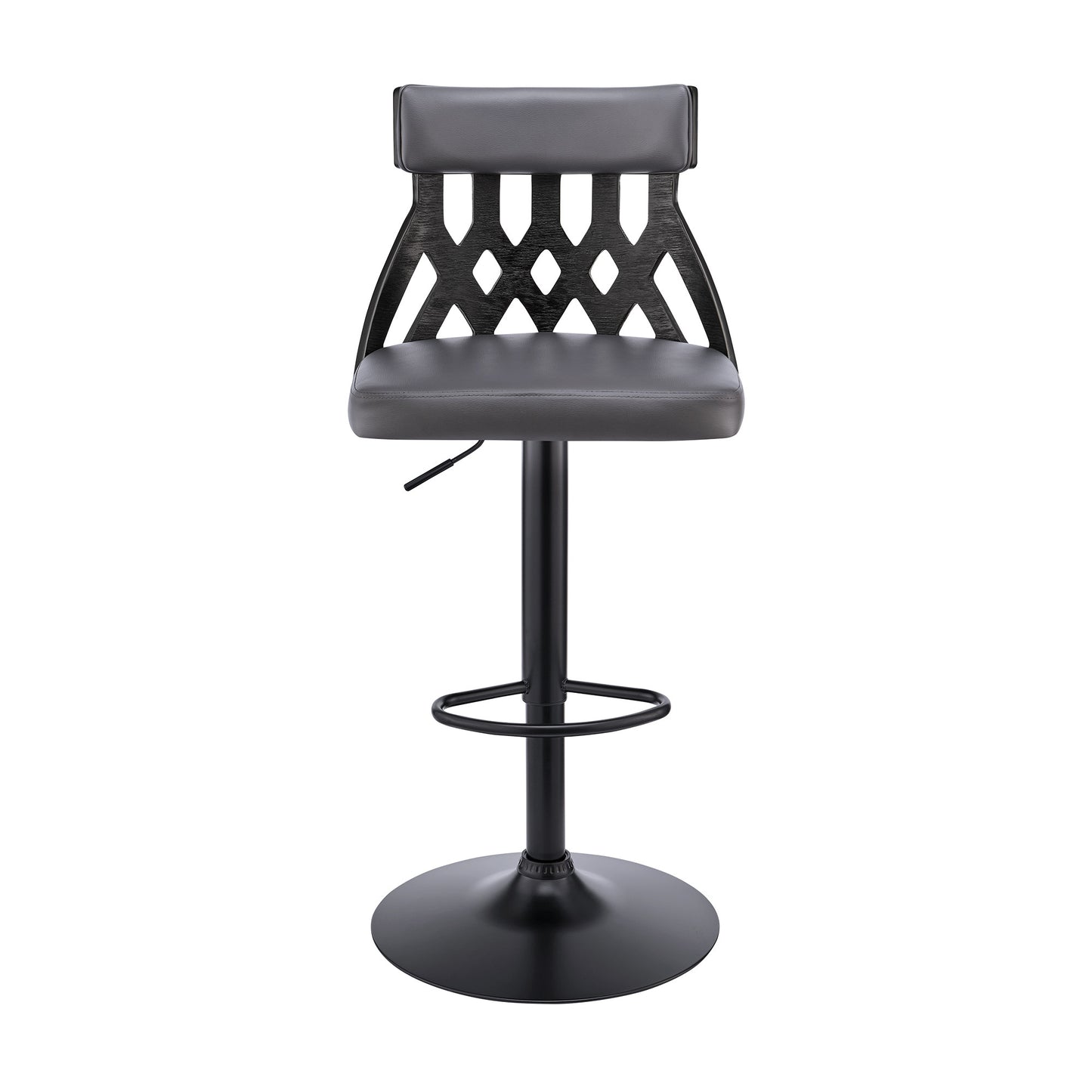 Adjustable Gray Faux Leather and Black Lattice Bar Stool By Homeroots | Bar Stools | Modishstore - 3