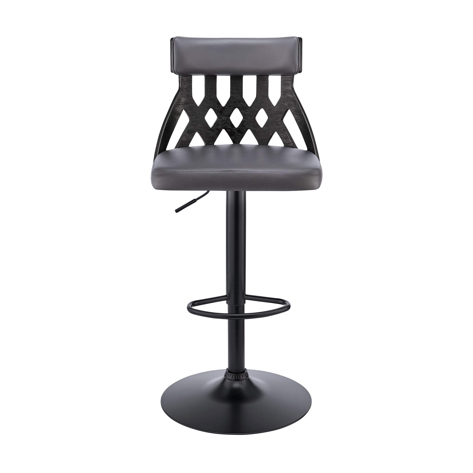 Adjustable Gray Faux Leather and Black Lattice Bar Stool By Homeroots | Bar Stools | Modishstore - 3