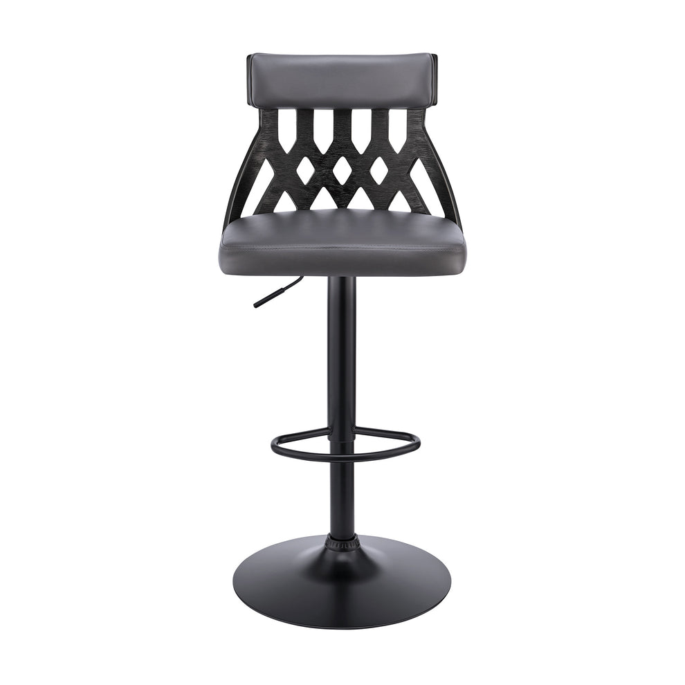 Adjustable Gray Faux Leather and Black Lattice Bar Stool By Homeroots | Bar Stools | Modishstore - 3