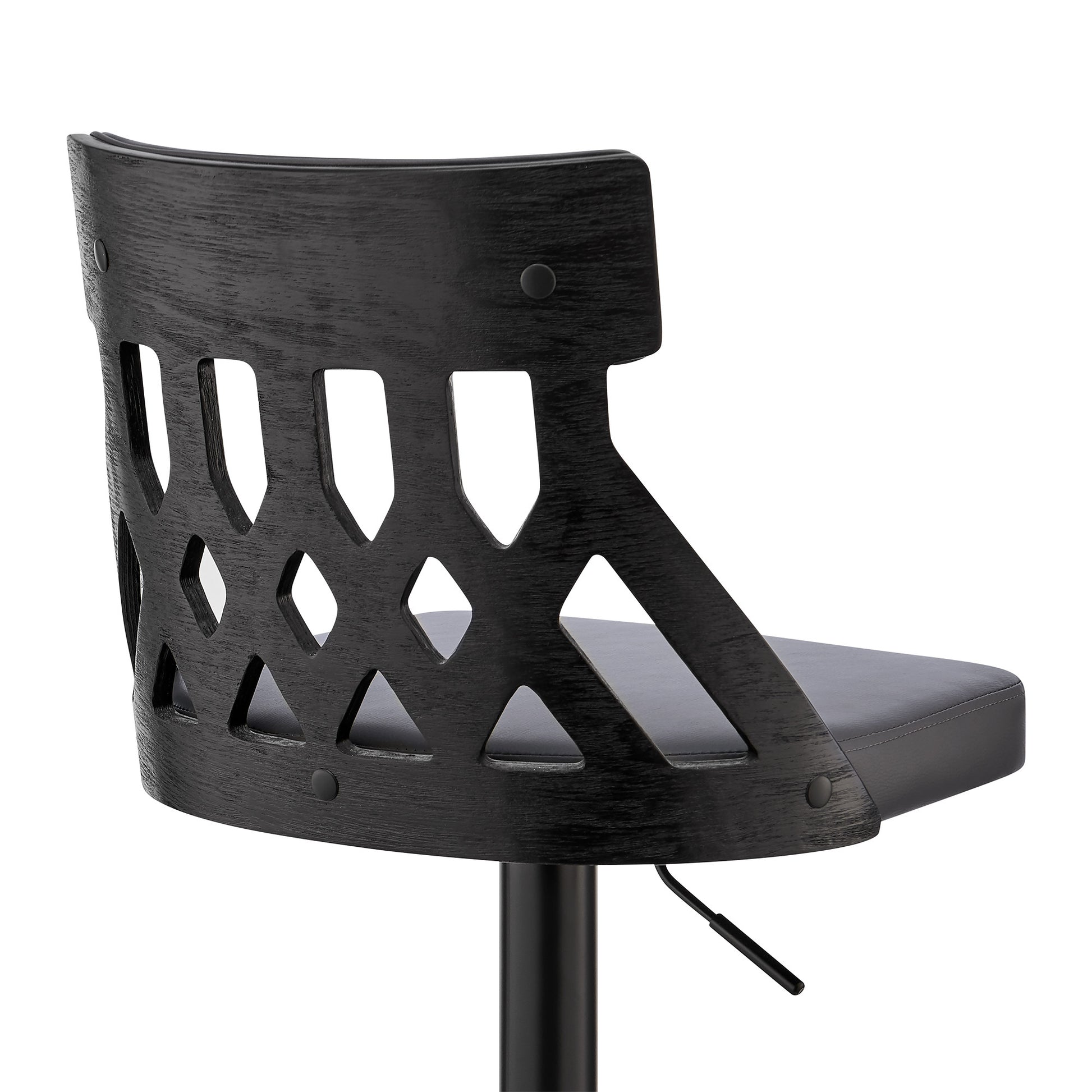 Adjustable Gray Faux Leather and Black Lattice Bar Stool By Homeroots | Bar Stools | Modishstore - 8