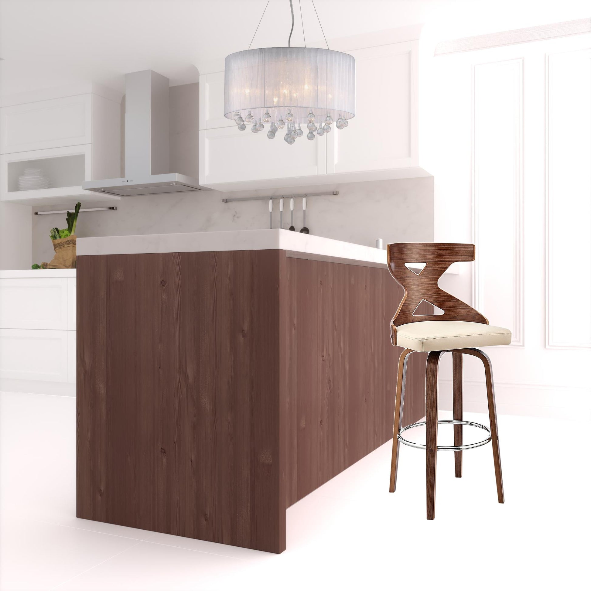 40" Cream Faux Leather And Wood Swivel Counter Height Bar Chair By Homeroots | Bar Stools | Modishstore - 2