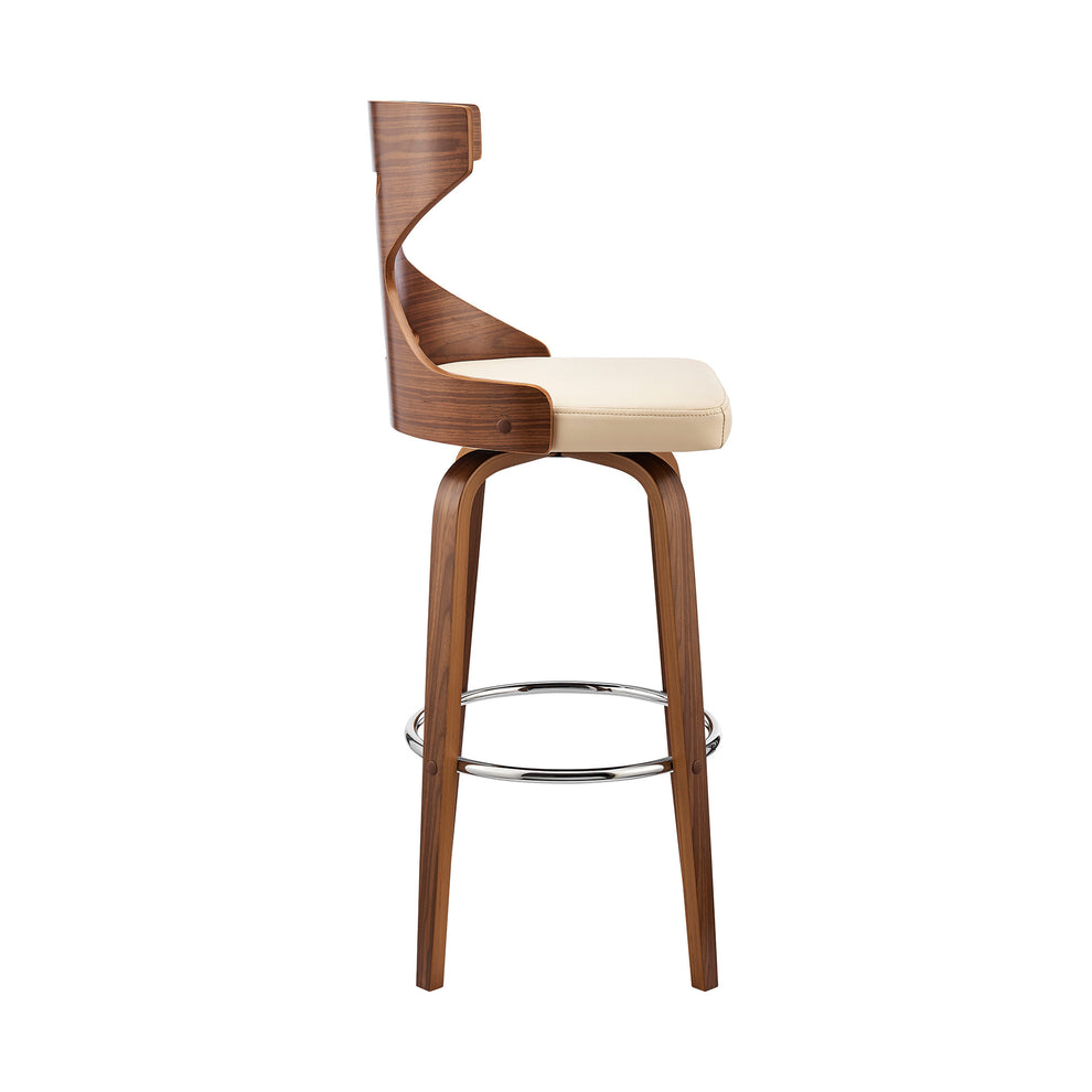 40" Cream Faux Leather And Wood Swivel Counter Height Bar Chair By Homeroots | Bar Stools | Modishstore - 4