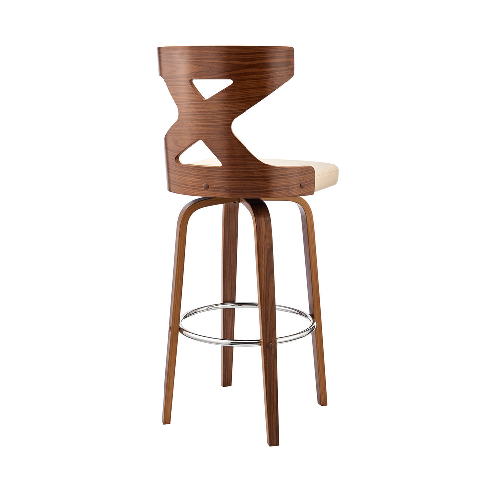 40" Cream Faux Leather And Wood Swivel Counter Height Bar Chair By Homeroots | Bar Stools | Modishstore - 5