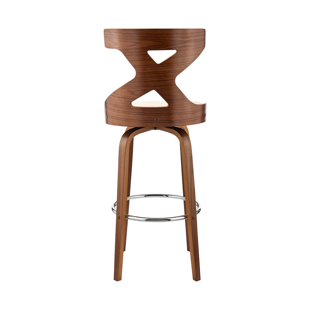 40" Cream Faux Leather And Wood Swivel Counter Height Bar Chair By Homeroots | Bar Stools | Modishstore - 6