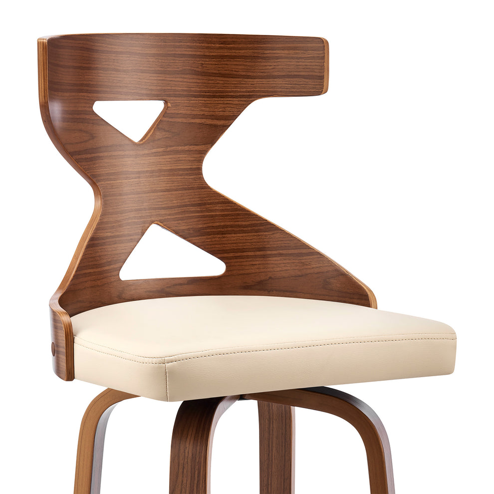 40" Cream Faux Leather And Wood Swivel Counter Height Bar Chair By Homeroots | Bar Stools | Modishstore - 7