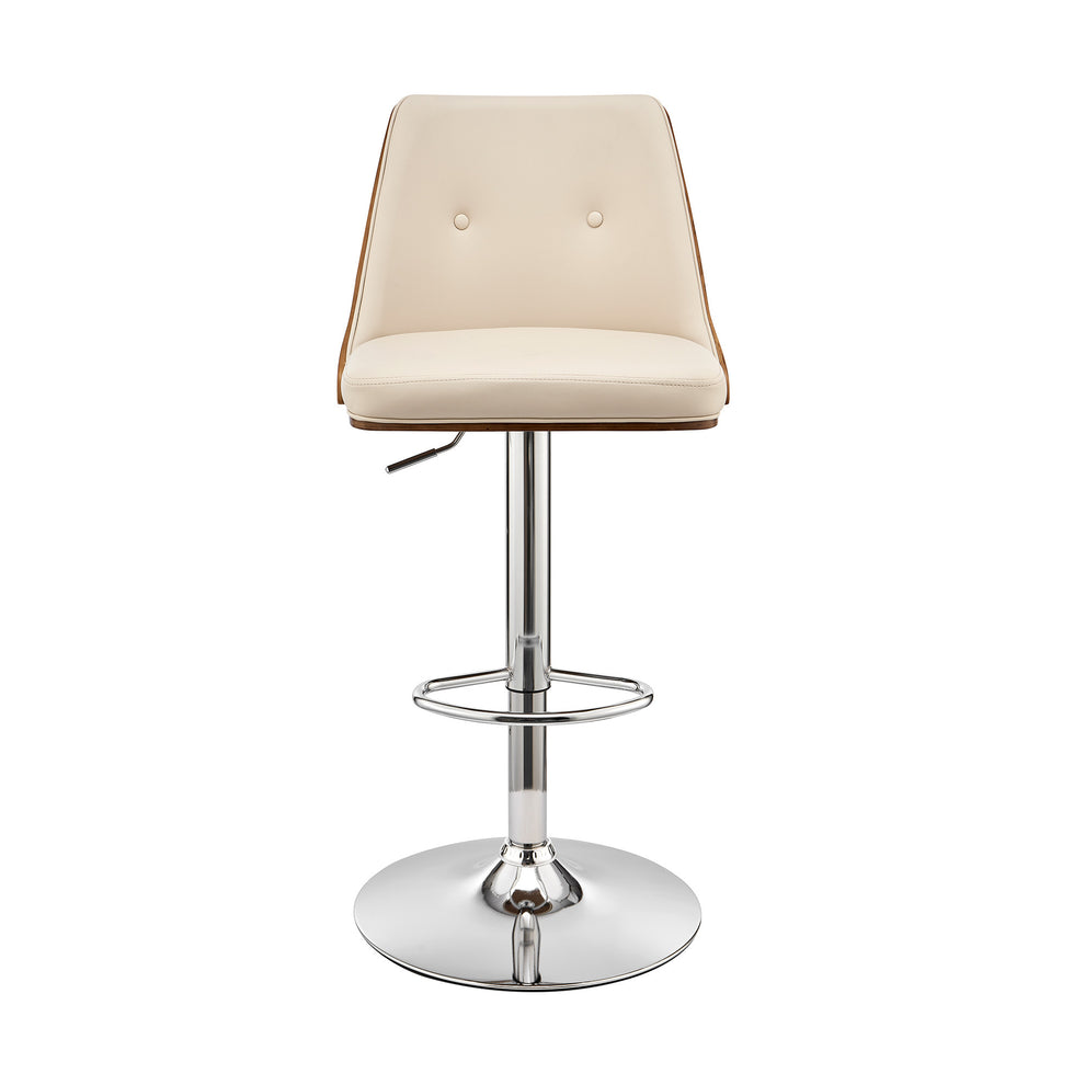 44" Cream Faux Leather And Iron Swivel Adjustable Height Bar Chair By Homeroots | Bar Stools | Modishstore - 3