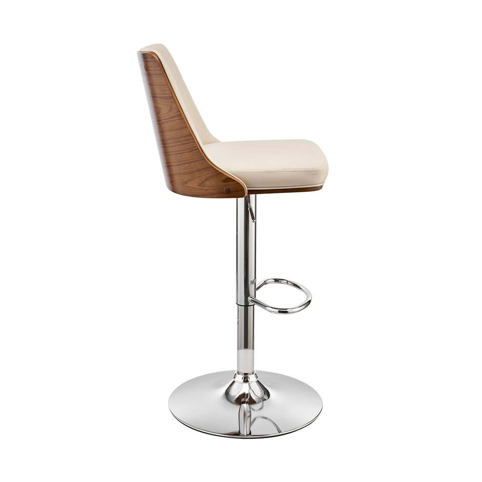 44" Cream Faux Leather And Iron Swivel Adjustable Height Bar Chair By Homeroots | Bar Stools | Modishstore - 4