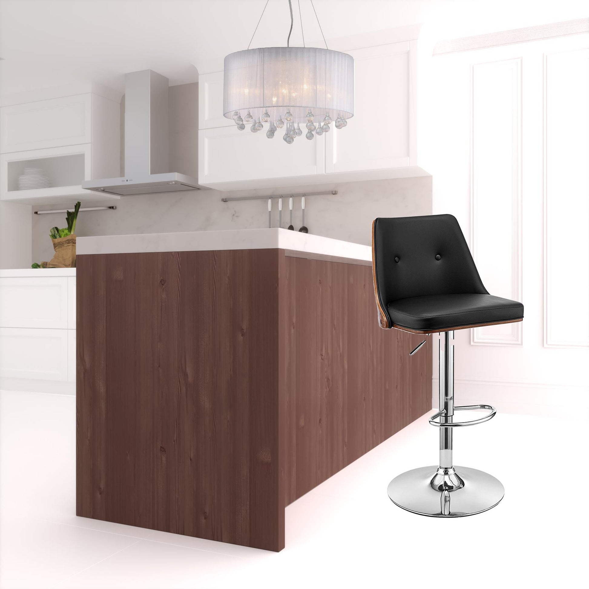 44" Black Faux Leather And Iron Swivel Adjustable Height Bar Chair By Homeroots | Bar Stools | Modishstore - 8