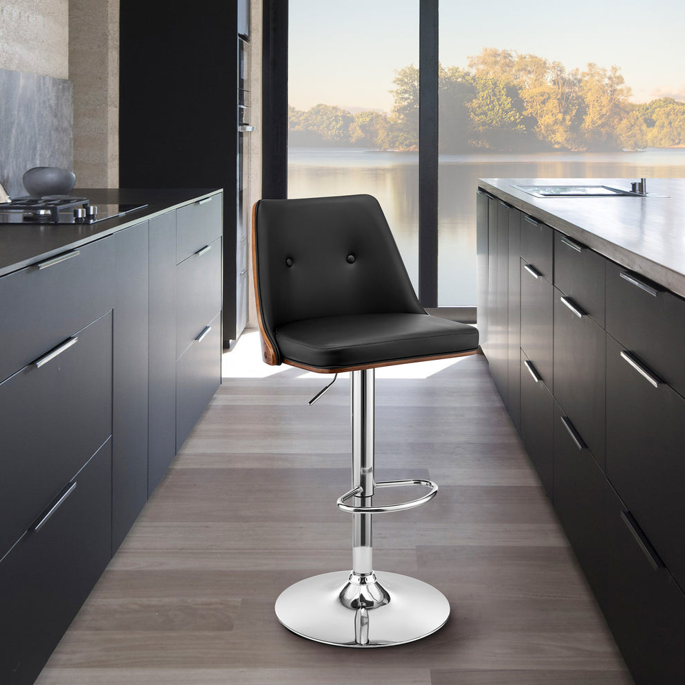 44" Black Faux Leather And Iron Swivel Adjustable Height Bar Chair By Homeroots | Bar Stools | Modishstore - 9