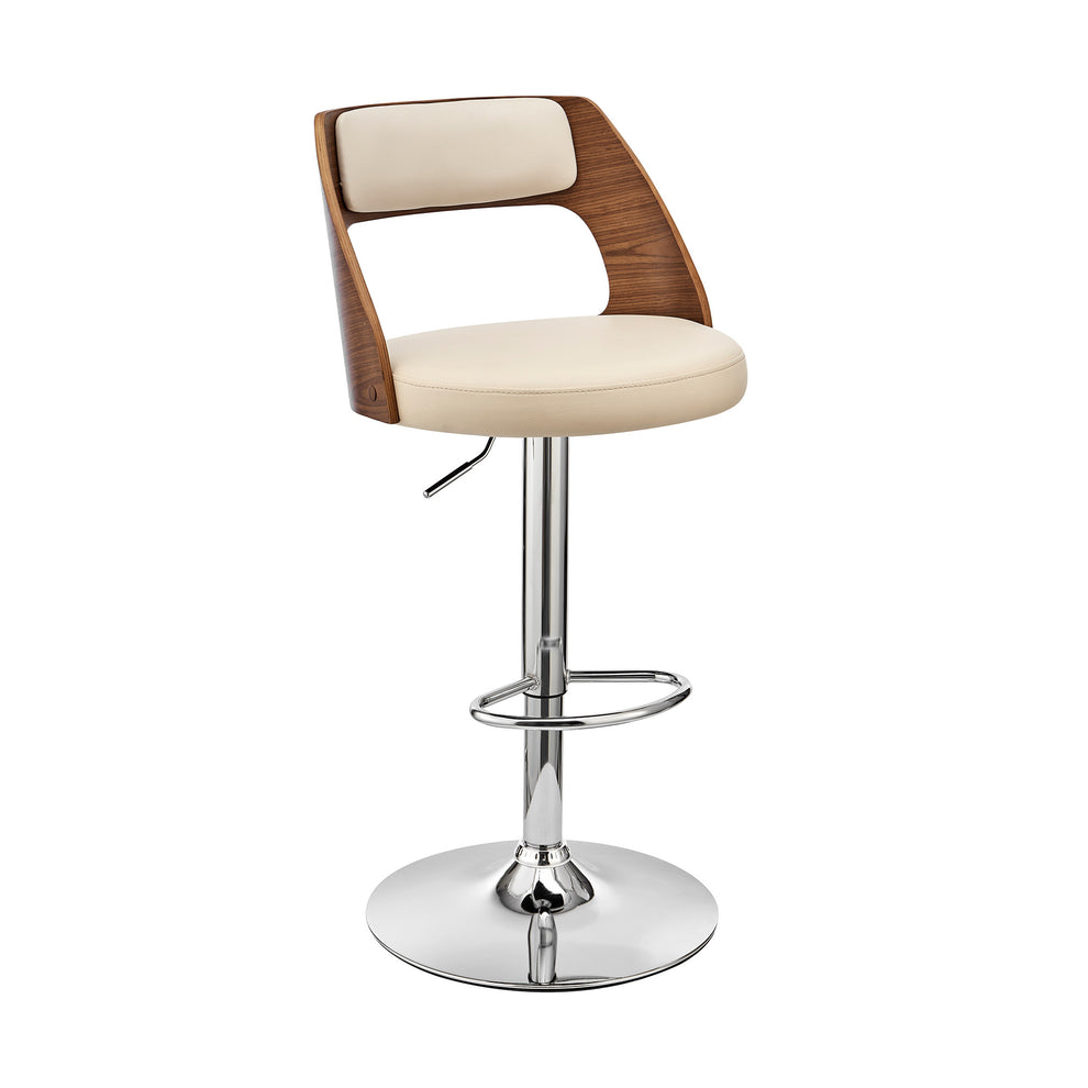 Cream Upholstered Chrome Base Adjustable Swivel Bar Stool By Homeroots | Bar Stools | Modishstore - 2