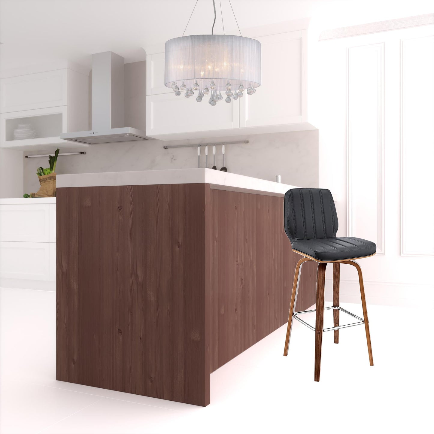 38" Dark Gray Faux Leather And Wood Swivel Bar Height Chair By Homeroots | Bar Stools | Modishstore - 6