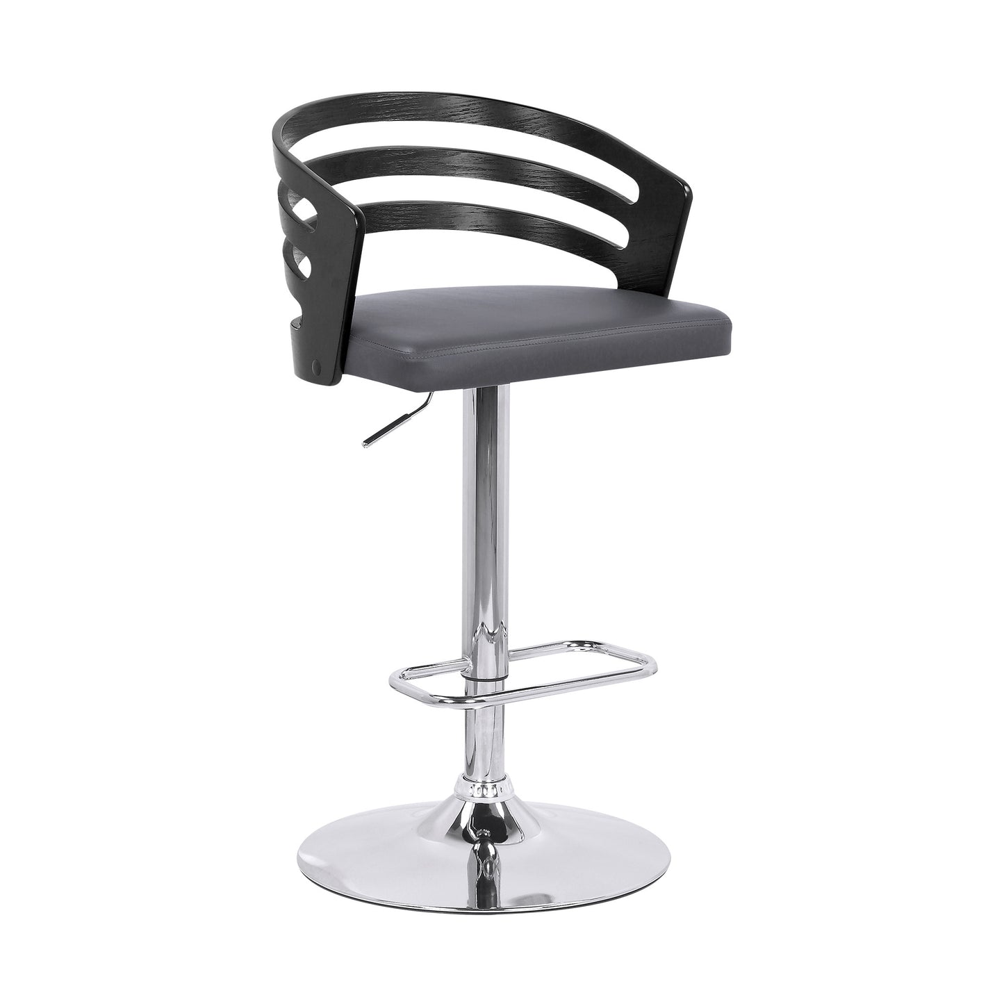 Gray Faux Leather Black Wood and Chrome Adjustable Swivel Bar Stool By Homeroots | Bar Stools | Modishstore