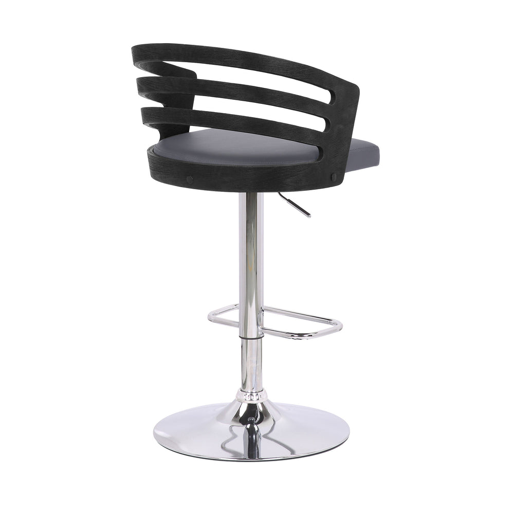 Gray Faux Leather Black Wood and Chrome Adjustable Swivel Bar Stool By Homeroots | Bar Stools | Modishstore - 5