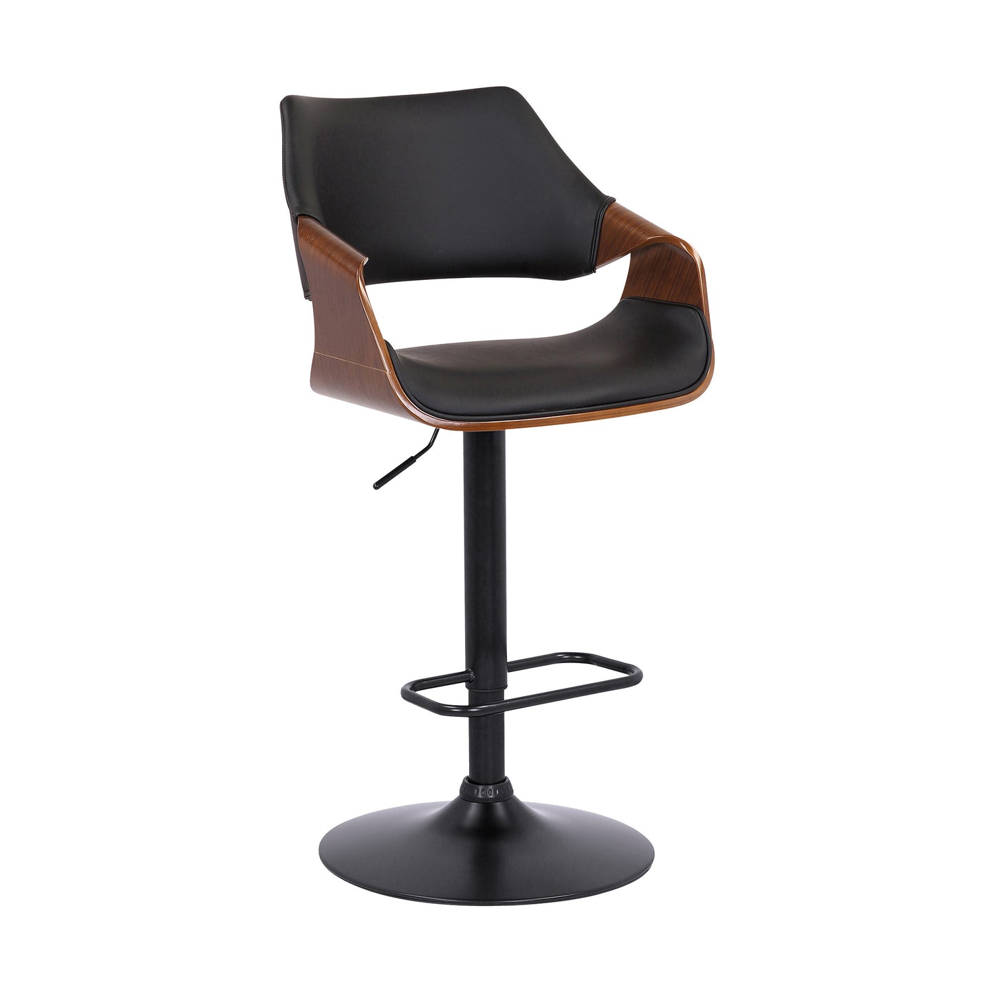 Black Faux Leather and Walnut Wood and Black Swivel Adjustable Bar Stool By Homeroots | Bar Stools | Modishstore