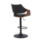 Black Faux Leather and Walnut Wood and Black Swivel Adjustable Bar Stool By Homeroots