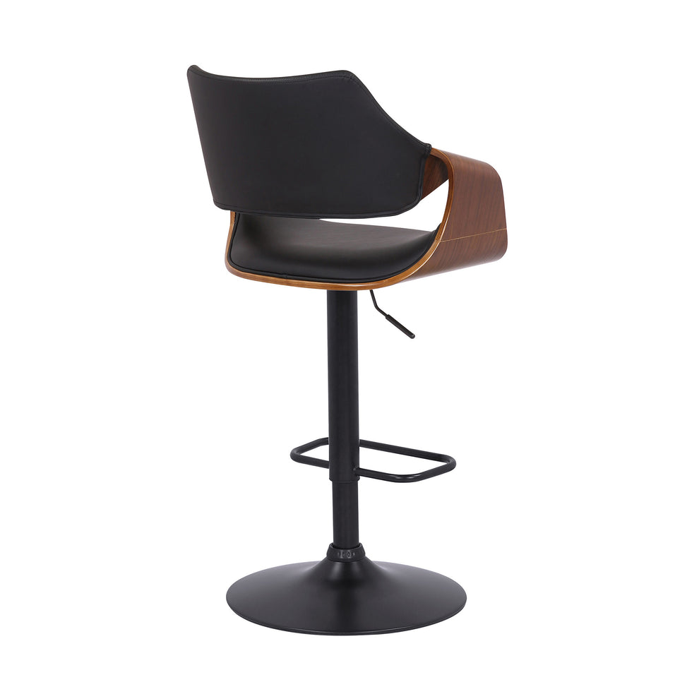 Black Faux Leather and Walnut Wood and Black Swivel Adjustable Bar Stool By Homeroots | Bar Stools | Modishstore - 4