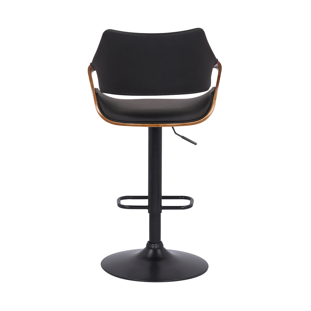 Black Faux Leather and Walnut Wood and Black Swivel Adjustable Bar Stool By Homeroots | Bar Stools | Modishstore - 5