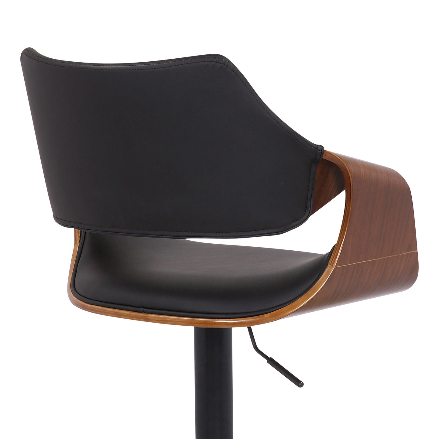 Black Faux Leather and Walnut Wood and Black Swivel Adjustable Bar Stool By Homeroots | Bar Stools | Modishstore - 7