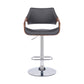 Grey Faux Leather and Walnut Wood and Chrome Swivel Adjustable Bar Stool By Homeroots | Bar Stools | Modishstore - 3
